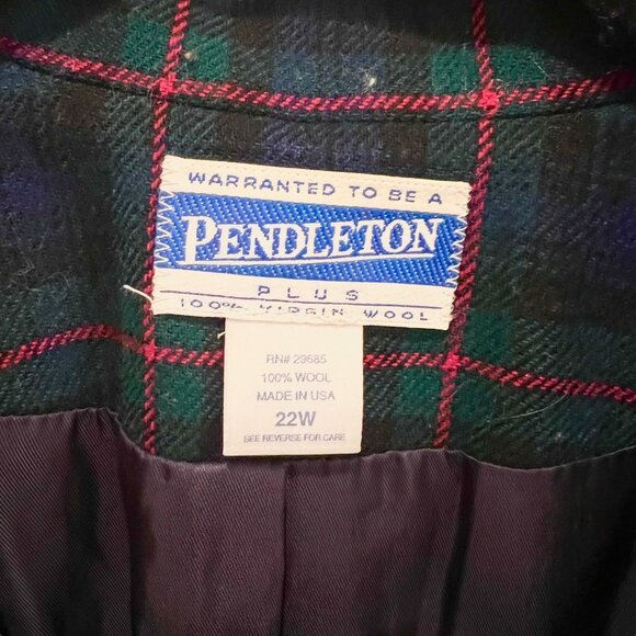 Vintage Women's Pendleton Green Blue Plaid 100% Virgin Wool Blazer PLUS Size 22W - Picture 4 of 6